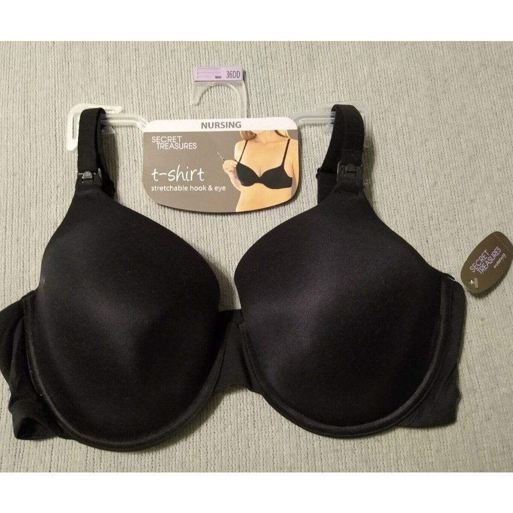 Secret Treasures 36DD Nursing Bra Black TShirt Style Hook Eye Underwire Support